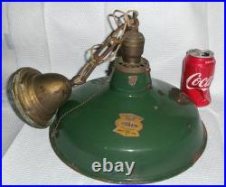 Vintage Enamel Green Silv A King Home Barn Hanging Lamp Light Shade Edison Bulb