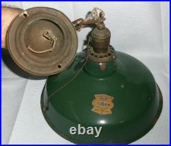 Vintage Enamel Green Silv A King Home Barn Hanging Lamp Light Shade Edison Bulb