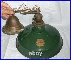 Vintage Enamel Green Silv A King Home Barn Hanging Lamp Light Shade Edison Bulb