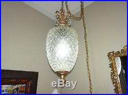 Vintage FK Gallery Hanging Pineapple Glass Swag Lamp Light Mid Century Large