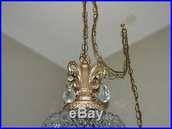 Vintage FK Gallery Hanging Pineapple Glass Swag Lamp Light Mid Century Large