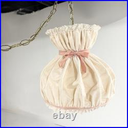 Vintage Fabric Swag Lamp Hanging Light With Chain Doll house Country Cottage Core