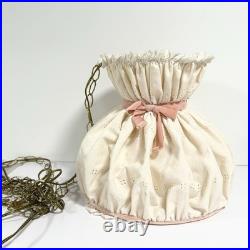 Vintage Fabric Swag Lamp Hanging Light With Chain Doll house Country Cottage Core