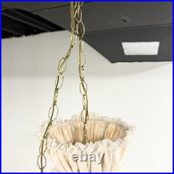 Vintage Fabric Swag Lamp Hanging Light With Chain Doll house Country Cottage Core