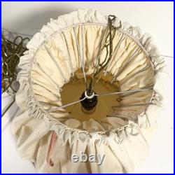 Vintage Fabric Swag Lamp Hanging Light With Chain Doll house Country Cottage Core