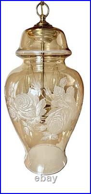 Vintage Falkenstein Roses Hanging Lamp Swag Hollywood Regency Opalescent Glass