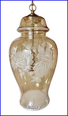 Vintage Falkenstein Roses Hanging Lamp Swag Hollywood Regency Opalescent Glass
