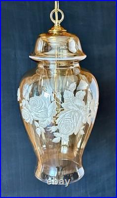 Vintage Falkenstein Roses Hanging Lamp Swag Hollywood Regency Opalescent Glass