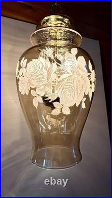 Vintage Falkenstein Roses Hanging Lamp Swag Hollywood Regency Opalescent Glass