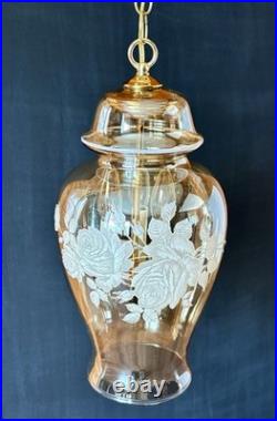 Vintage Falkenstein Roses Hanging Lamp Swag Hollywood Regency Opalescent Glass