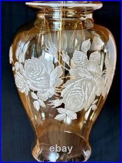Vintage Falkenstein Roses Hanging Lamp Swag Hollywood Regency Opalescent Glass