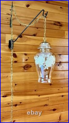Vintage Falkenstein Roses Hanging Lamp Swag Hollywood Regency Opalescent Glass