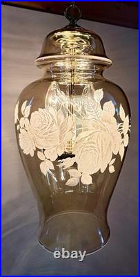 Vintage Falkenstein Roses Hanging Lamp Swag Hollywood Regency Opalescent Glass