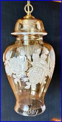 Vintage Falkenstein Roses Hanging Lamp Swag Hollywood Regency Opalescent Glass