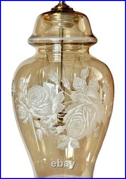 Vintage Falkenstein Roses Hanging Lamp Swag Hollywood Regency Opalescent Glass