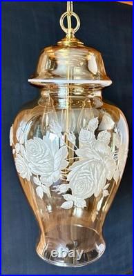 Vintage Falkenstein Roses Hanging Lamp Swag Hollywood Regency Opalescent Glass