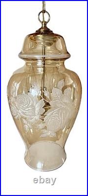 Vintage Falkenstein Roses Hanging Lamp Swag Hollywood Regency Opalescent Glass