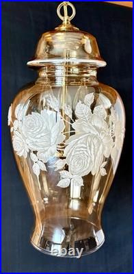 Vintage Falkenstein Roses Hanging Lamp Swag Hollywood Regency Opalescent Glass