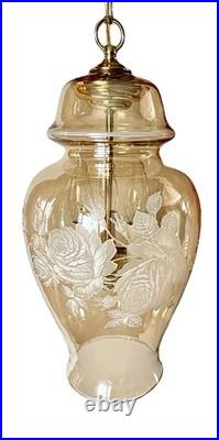 Vintage Falkenstein Roses Hanging Lamp Swag Hollywood Regency Opalescent Glass