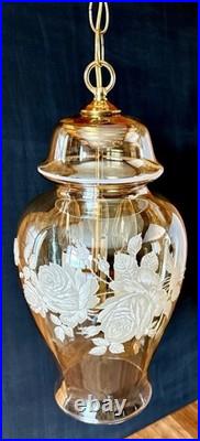 Vintage Falkenstein Roses Hanging Lamp Swag Hollywood Regency Opalescent Glass