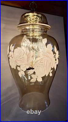 Vintage Falkenstein Roses Hanging Lamp Swag Hollywood Regency Opalescent Glass