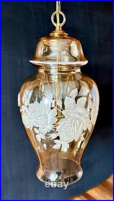 Vintage Falkenstein Roses Hanging Lamp Swag Hollywood Regency Opalescent Glass