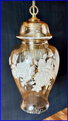 Vintage Falkenstein Roses Hanging Lamp Swag Hollywood Regency Opalescent Glass