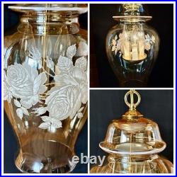 Vintage Falkenstein Roses Hanging Lamp Swag Hollywood Regency Opalescent Glass