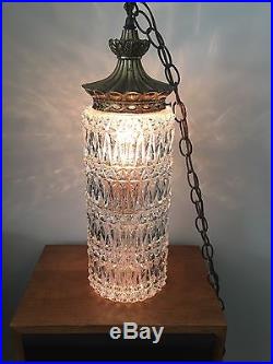 Vintage Falkenstein Swag Hanging Lamp Light Hollywood Mid Century Glass 4086-4