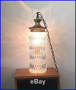 Vintage Falkenstein Swag Hanging Lamp Light Hollywood Mid Century Glass 4086-4