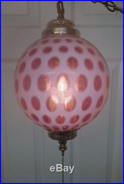 Vintage Fenton Cranberry Opalescent Coin Dot Hanging Lamp