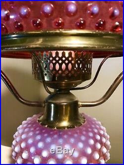 Vintage Fenton Glass Hanging Lamp Cranberry Opalescent Hobnail All Original