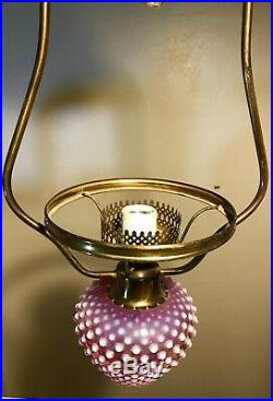 Vintage Fenton Glass Hanging Lamp Cranberry Opalescent Hobnail All Original