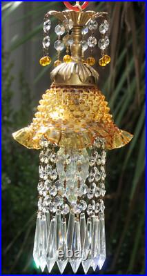 Vintage Fenton Jelly Fish Glass hanging brass tole SWAG Lamp Golden Yellow