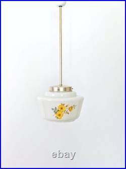 Vintage Floral Glass Pendant Light / Mid Century Hanging Lamp