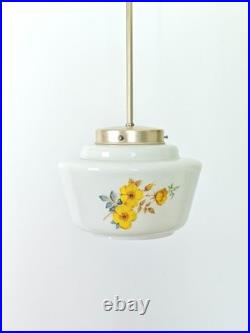 Vintage Floral Glass Pendant Light / Mid Century Hanging Lamp