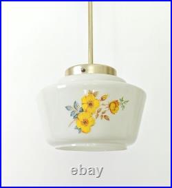 Vintage Floral Glass Pendant Light / Mid Century Hanging Lamp