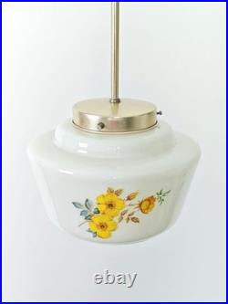 Vintage Floral Glass Pendant Light / Mid Century Hanging Lamp