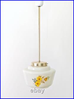 Vintage Floral Glass Pendant Light / Mid Century Hanging Lamp Vintage Floral Glass Pendant Light / Mid Century Hanging Lamp
