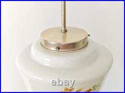 Vintage Floral Glass Pendant Light / Mid Century Hanging Lamp