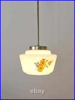 Vintage Floral Glass Pendant Light / Mid Century Hanging Lamp Vintage Floral Glass Pendant Light / Mid Century Hanging Lamp
