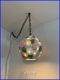 Vintage Floral Pastel Swag Lamp Ceramic Hanging Ceiling Light Purple Pink Flower Vintage Floral Pastel Swag Lamp Ceramic Hanging Ceiling Light Purple Pink Flower