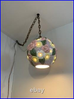 Vintage Floral Pastel Swag Lamp Ceramic Hanging Ceiling Light Purple Pink Flower Vintage Floral Pastel Swag Lamp Ceramic Hanging Ceiling Light Purple Pink Flower