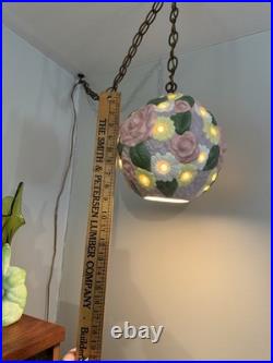 Vintage Floral Pastel Swag Lamp Ceramic Hanging Ceiling Light Purple Pink Flower Vintage Floral Pastel Swag Lamp Ceramic Hanging Ceiling Light Purple Pink Flower
