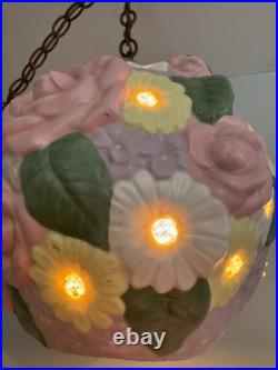 Vintage Floral Pastel Swag Lamp Ceramic Hanging Ceiling Light Purple Pink Flower Vintage Floral Pastel Swag Lamp Ceramic Hanging Ceiling Light Purple Pink Flower