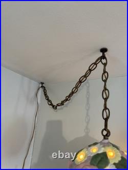 Vintage Floral Pastel Swag Lamp Ceramic Hanging Ceiling Light Purple Pink Flower