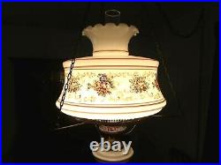 Vintage Flowers Glass Hurricane Hanging Ceiling Lamp Light Working Great Cond