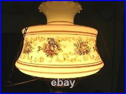Vintage Flowers Glass Hurricane Hanging Ceiling Lamp Light Working Great Cond