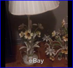 Vintage French Country Italian Tole Metal Floral Hanging Chandelier AND Lamp