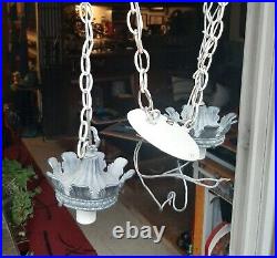 Vintage French Gothic Double Swag Tote Lamp Fixture. 4 Fitters. Ceiling mount